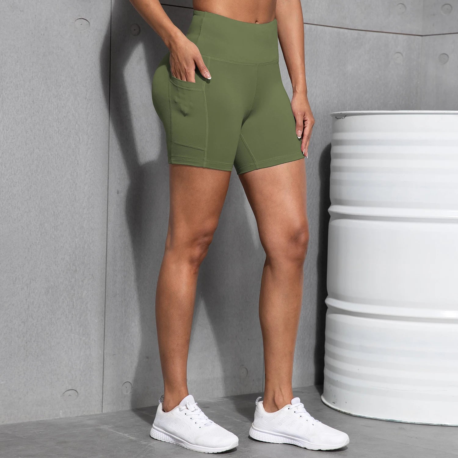 Women’s High-Waist Yoga Pocket Shorts – Elastic Fitness Leggings